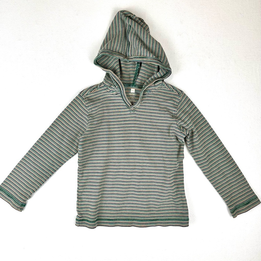 Tea‎ Collection Hooded V-Neck Pullover Stripe Knit Shirt Playwear
